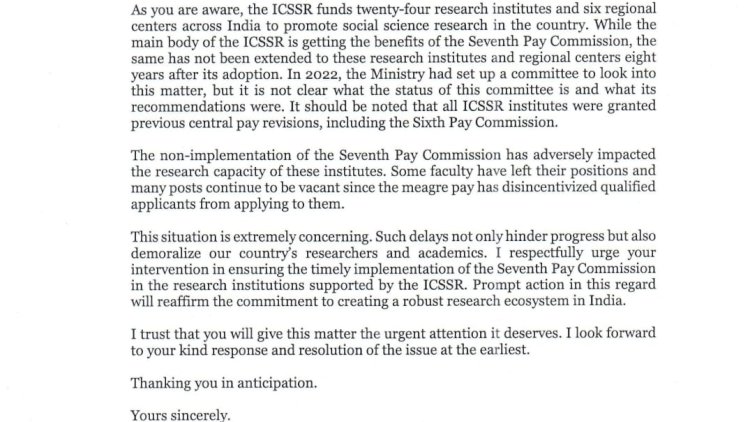 letter to Dharmendra Pradhan Ji regarding  implementation 7th Pay Commission in the research institutions