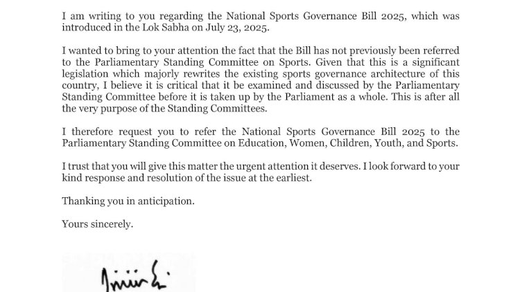 Letter to Shri Om Birla Ji regarding the National Sports Governance Bill 2025 Letter to Shri Om Birla Ji regarding the National Sports Governance Bill 2025