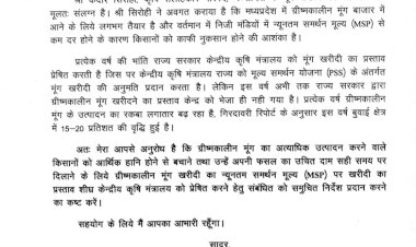 दिग्विजय सिंह ने मुख्यमंत्री को पत्र लिखकर राज्य में ग्रीष्मकालीन मूंग की खरीदी को लेकर त्वरित कदम उठाने की मांग